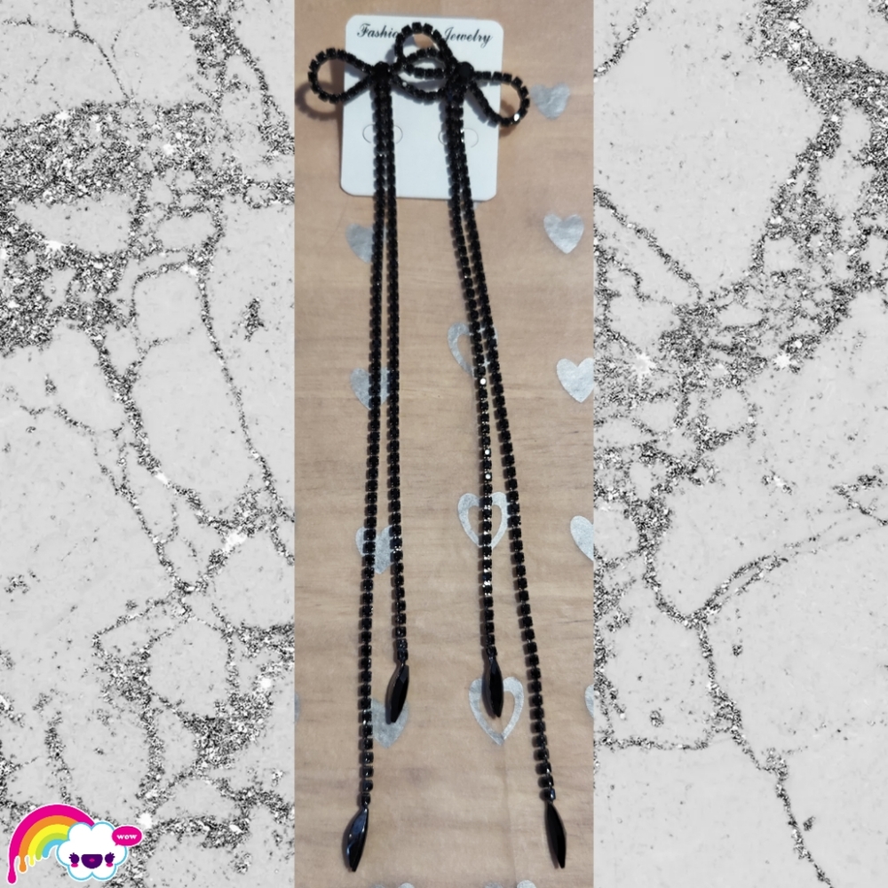 🌈Long Ribbon Rhinestone Bling Earrings - Picture 4 of 7